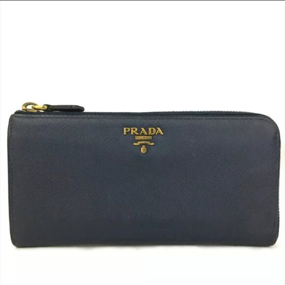 AUTHENTIC SAFFIANO BLUE LEATHER ZIPPER LONG WALLET - Picture 1 of 8